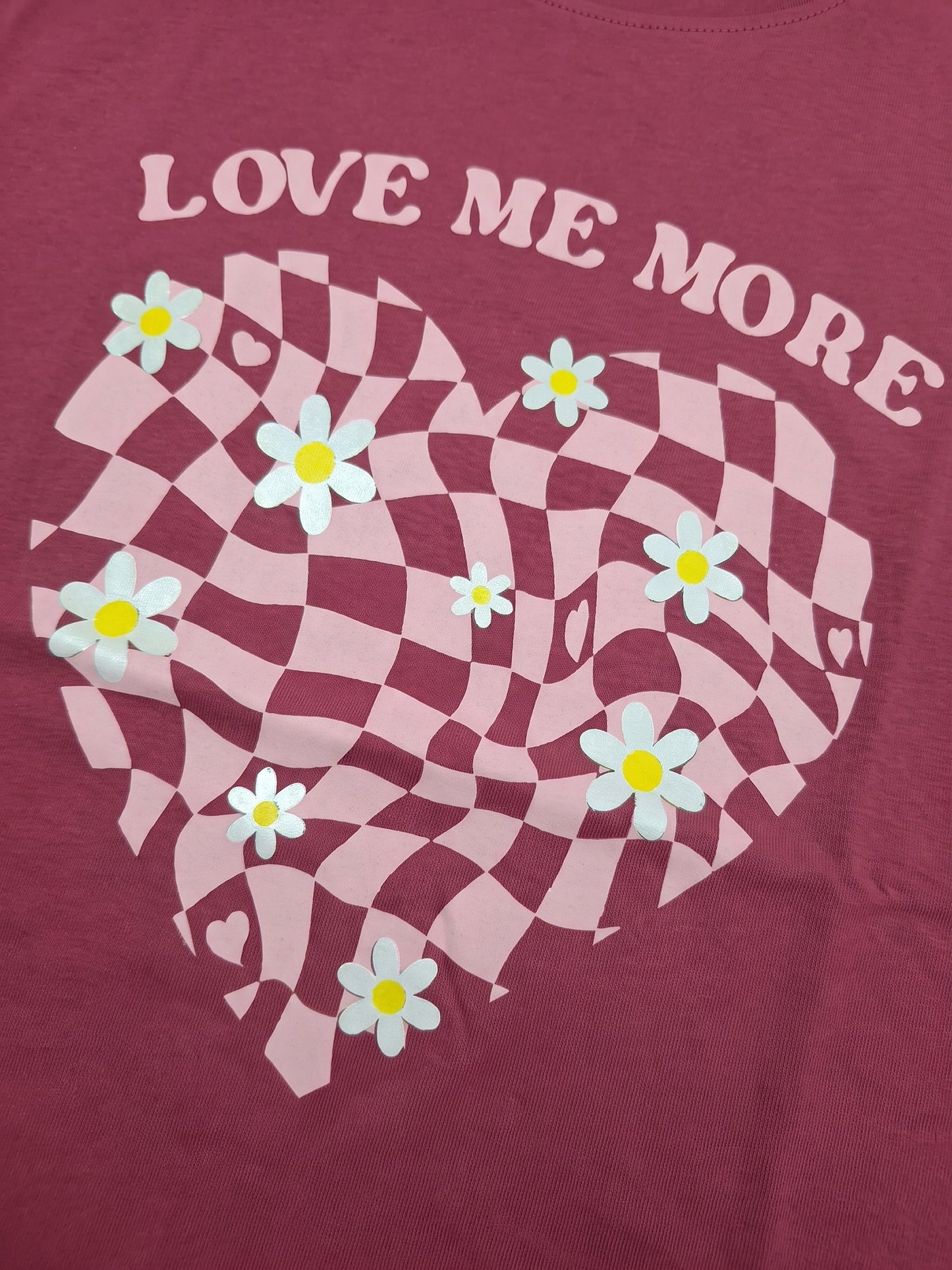 Raspberry Checker Heart | Rövid ujjú póló lányoknak - oversized szabás