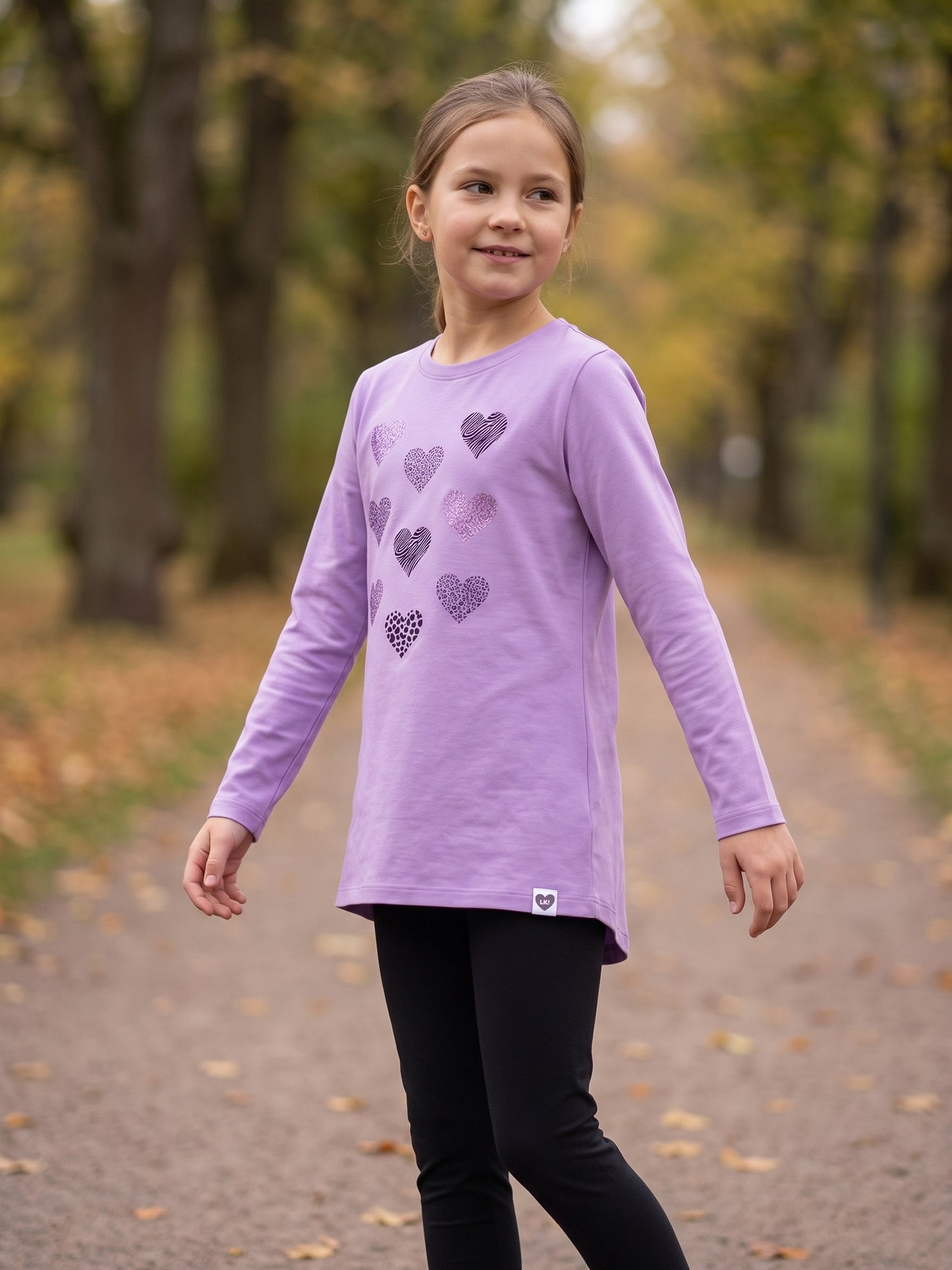 Lilac Shiny Hearts | Hosszú ujjú tunika lányoknak - klasszikus szabás