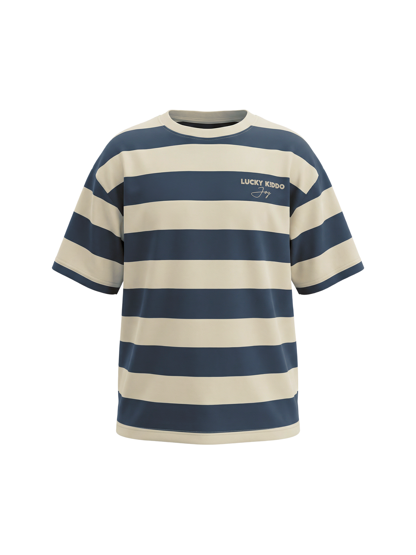 Sand Navy Stripes | Rövid ujjú póló fiúknak - laza szabás