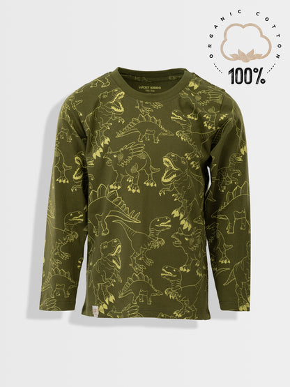 Fiú hosszú ujjú Dark Green Dino