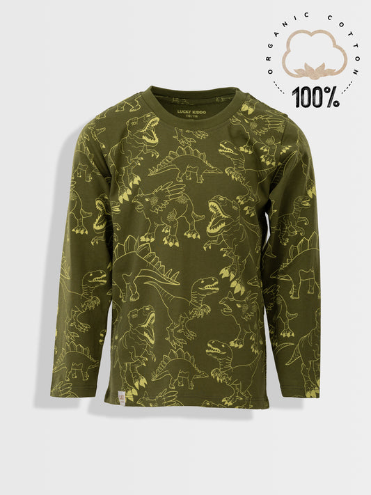 Fiú hosszú ujjú Dark Green Dino