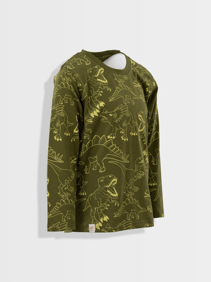 Fiú hosszú ujjú Dark Green Dino