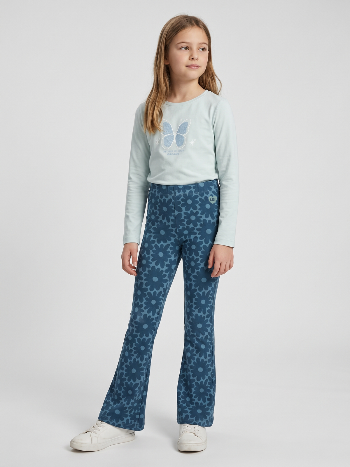 Flowers Blue | Bővülő szárú lányka leggings