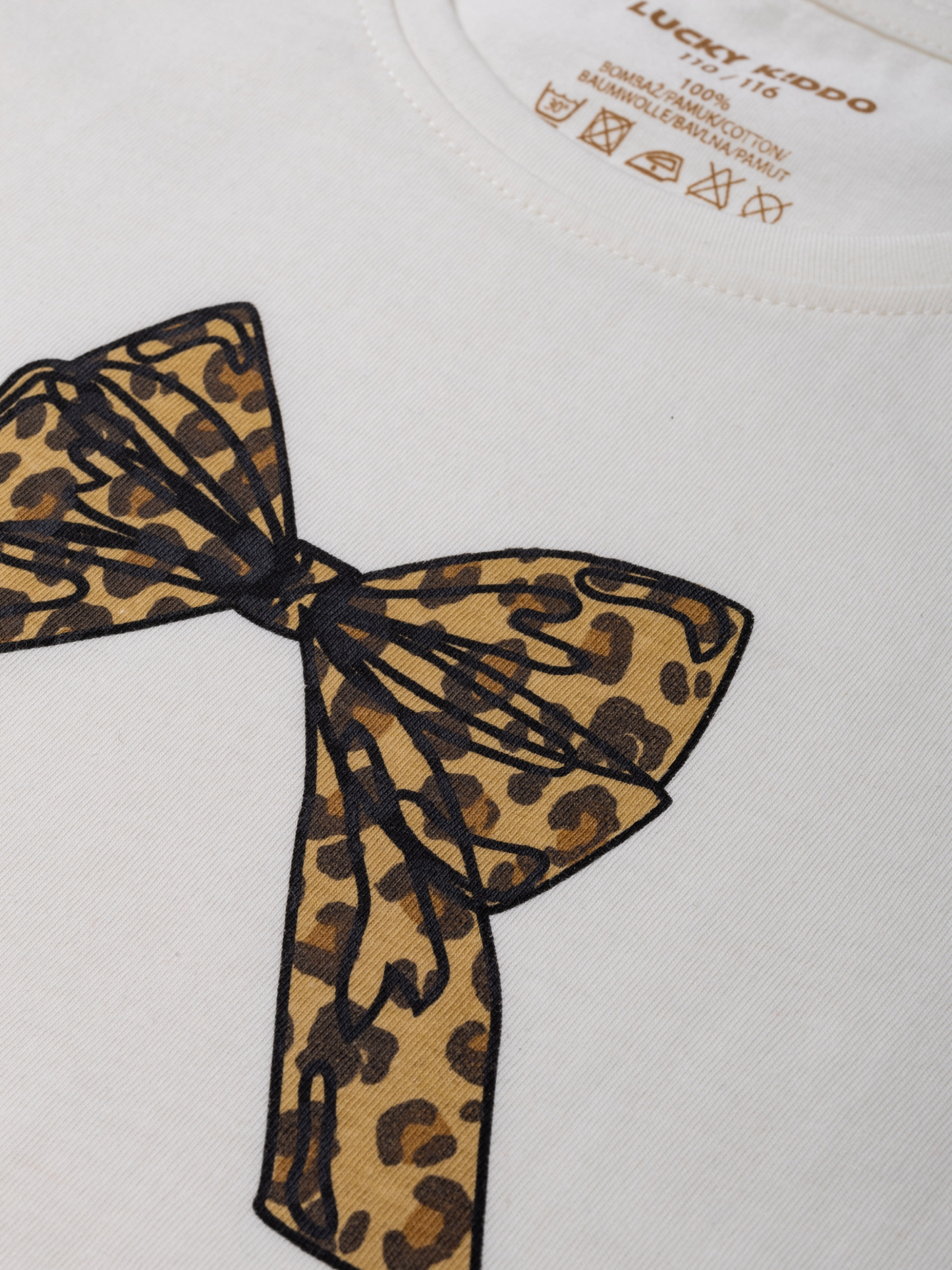 Leopard Bow Off White | Rövid ujjú póló lányoknak