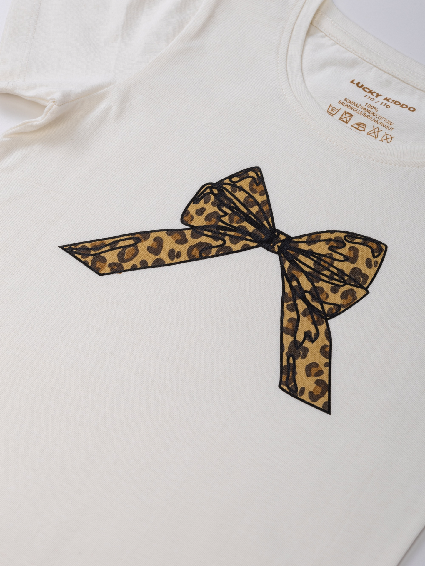 Leopard Bow Off White | Rövid ujjú póló lányoknak