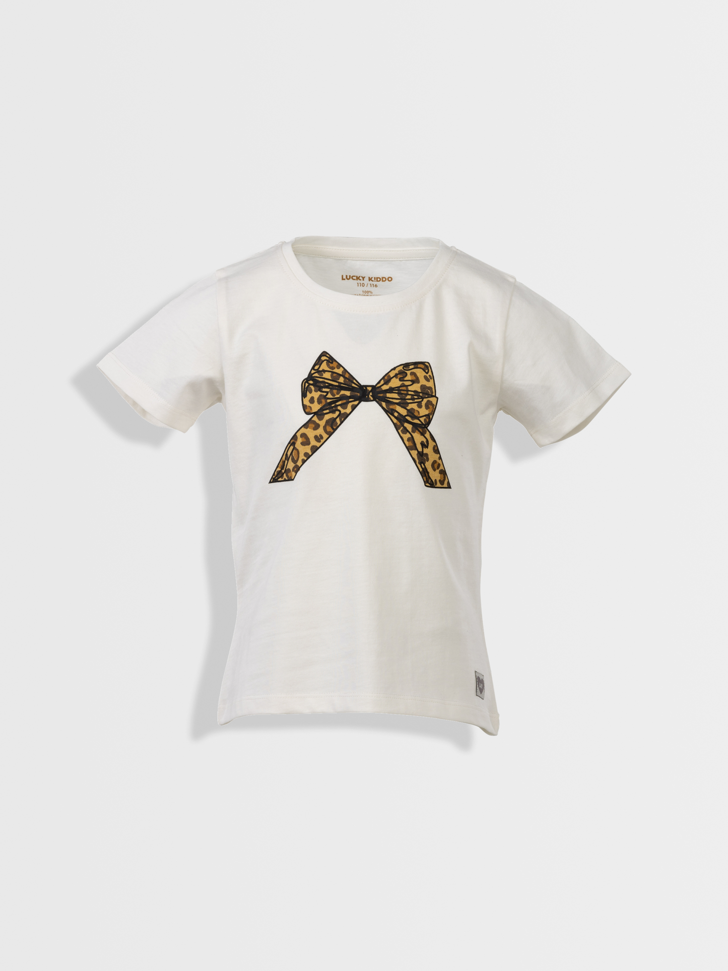 Leopard Bow Off White | Rövid ujjú póló lányoknak