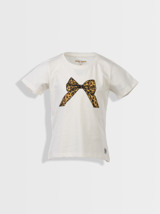 Leopard Bow Off White | Rövid ujjú póló lányoknak