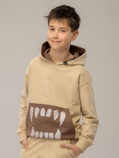 Beige Brown Teeth | Kapucnis fiú pulóver