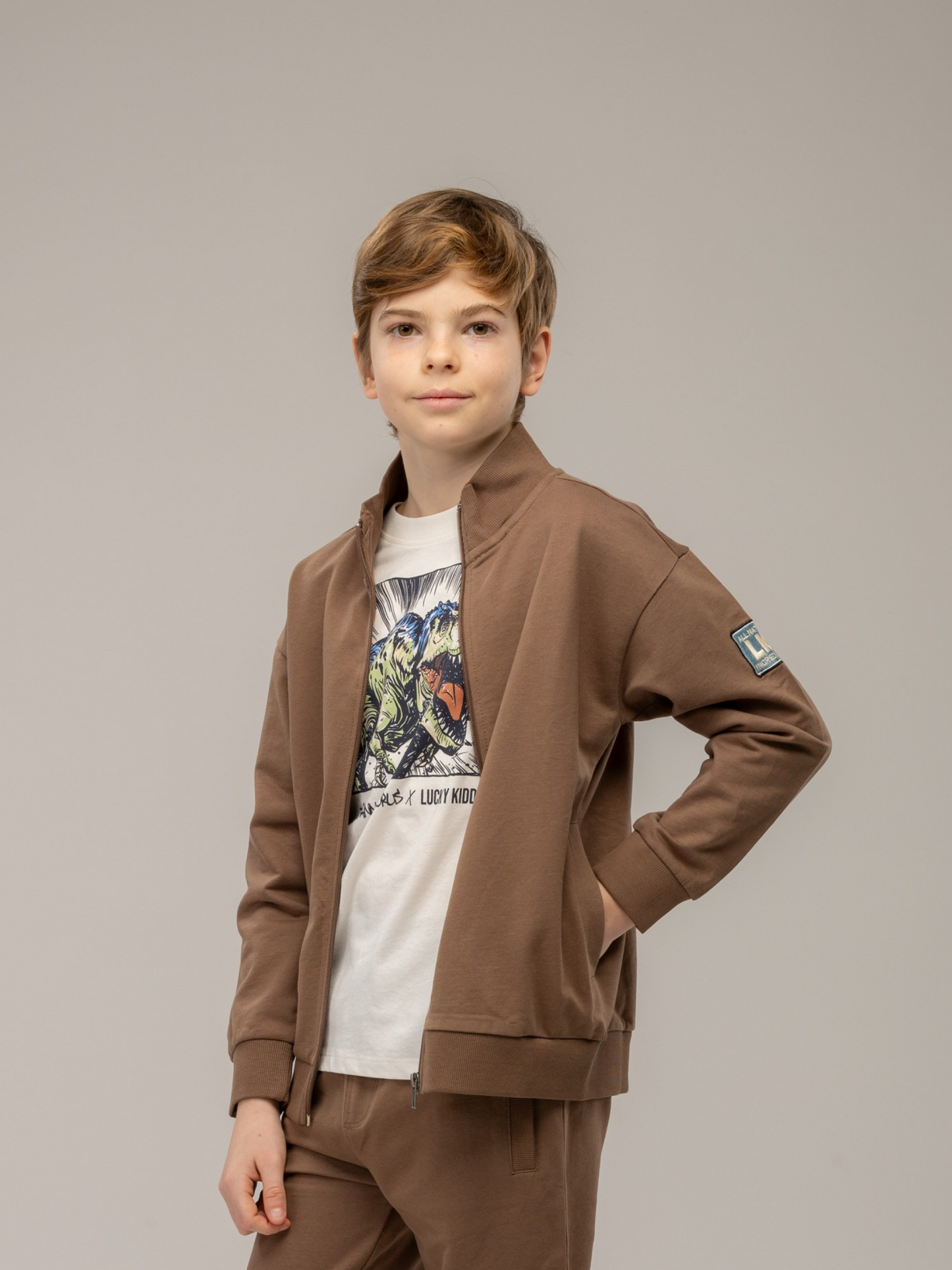 Shitake Brown | Cipzáras fiú pulóver