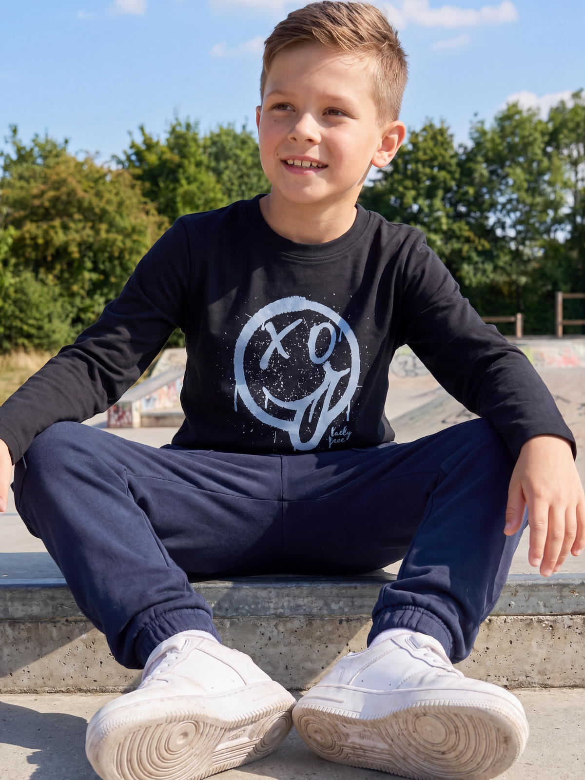Lucky Face Blue | Hosszú ujjú póló fiúknak - klasszikus szabás