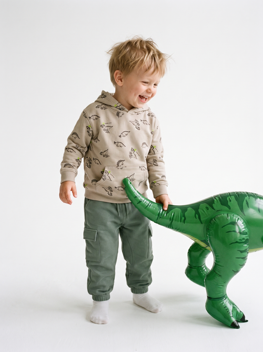 Beige Dinosaurs | Kapucnis pulóver fiúknak - klasszikus szabás