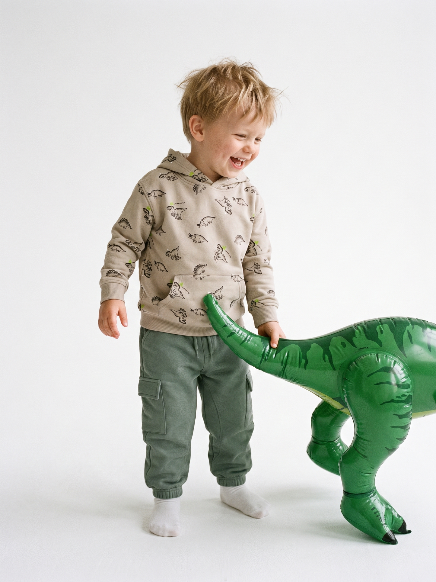 Beige Dinosaurs | Kapucnis pulóver fiúknak - klasszikus szabás