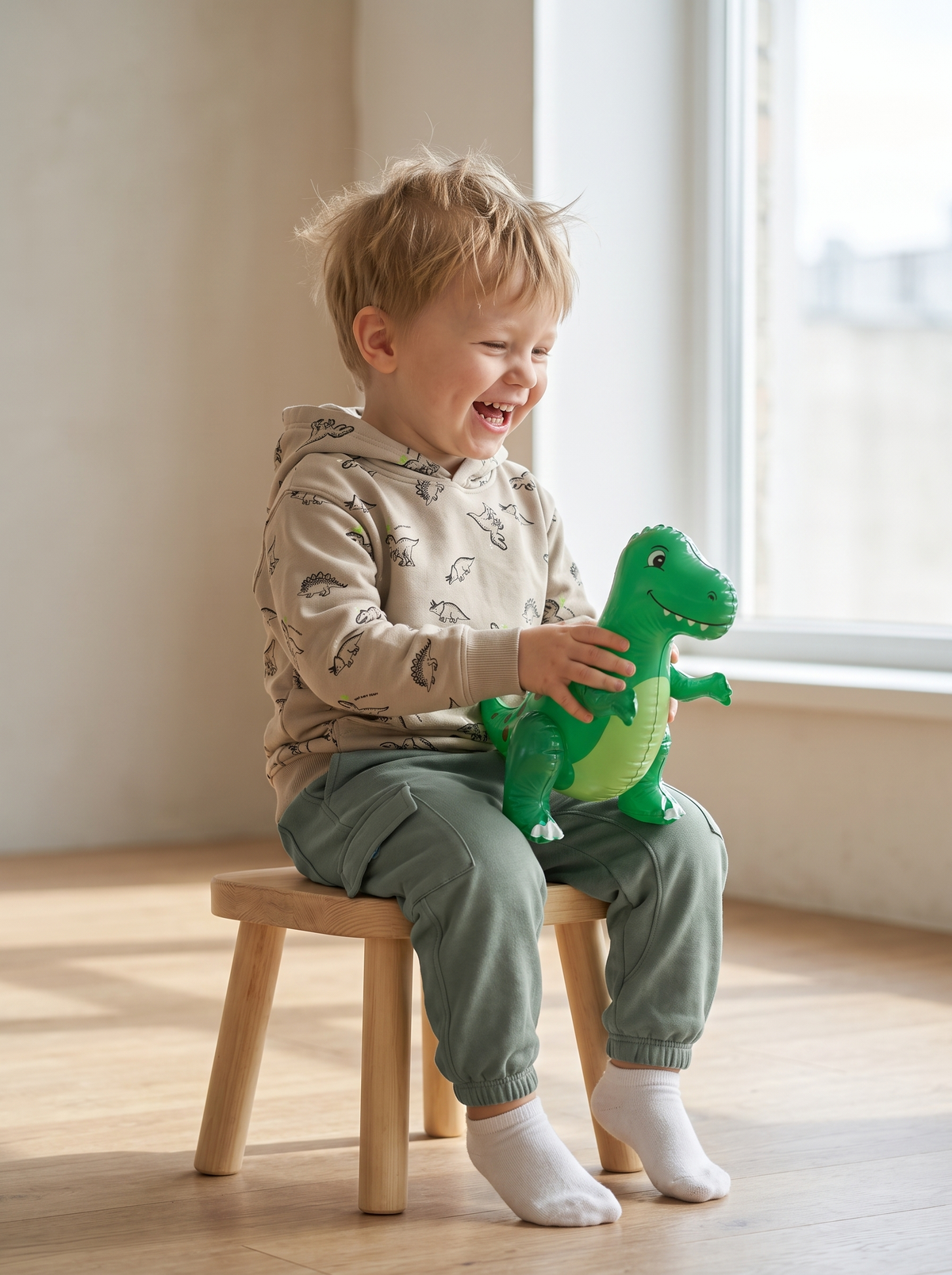 Beige Dinosaurs | Kapucnis pulóver fiúknak - klasszikus szabás