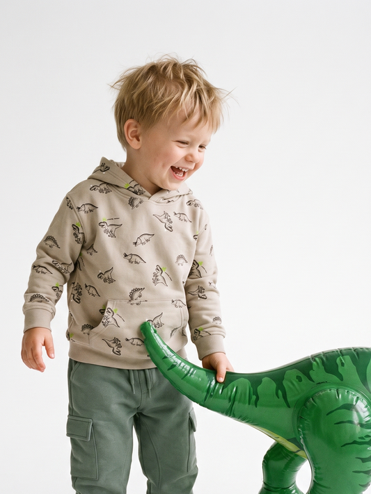 Beige Dinosaurs | Kapucnis pulóver fiúknak - klasszikus szabás