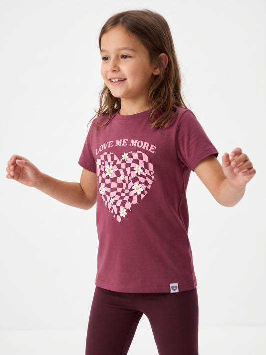 Raspberry Checker Heart | Rövid ujjú póló lányoknak - oversized szabás
