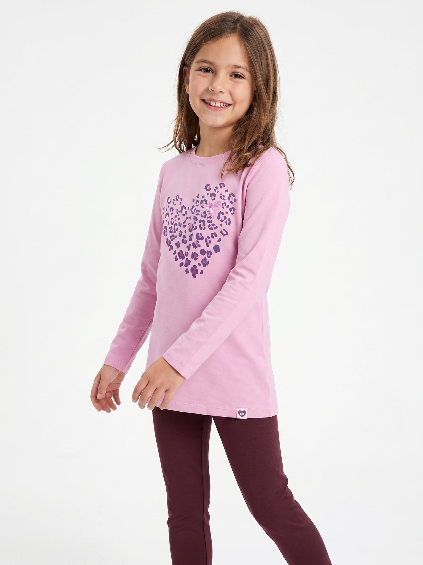 Pink Leopard Heart | Hosszú ujjú tunika lányoknak - klasszikus szabás