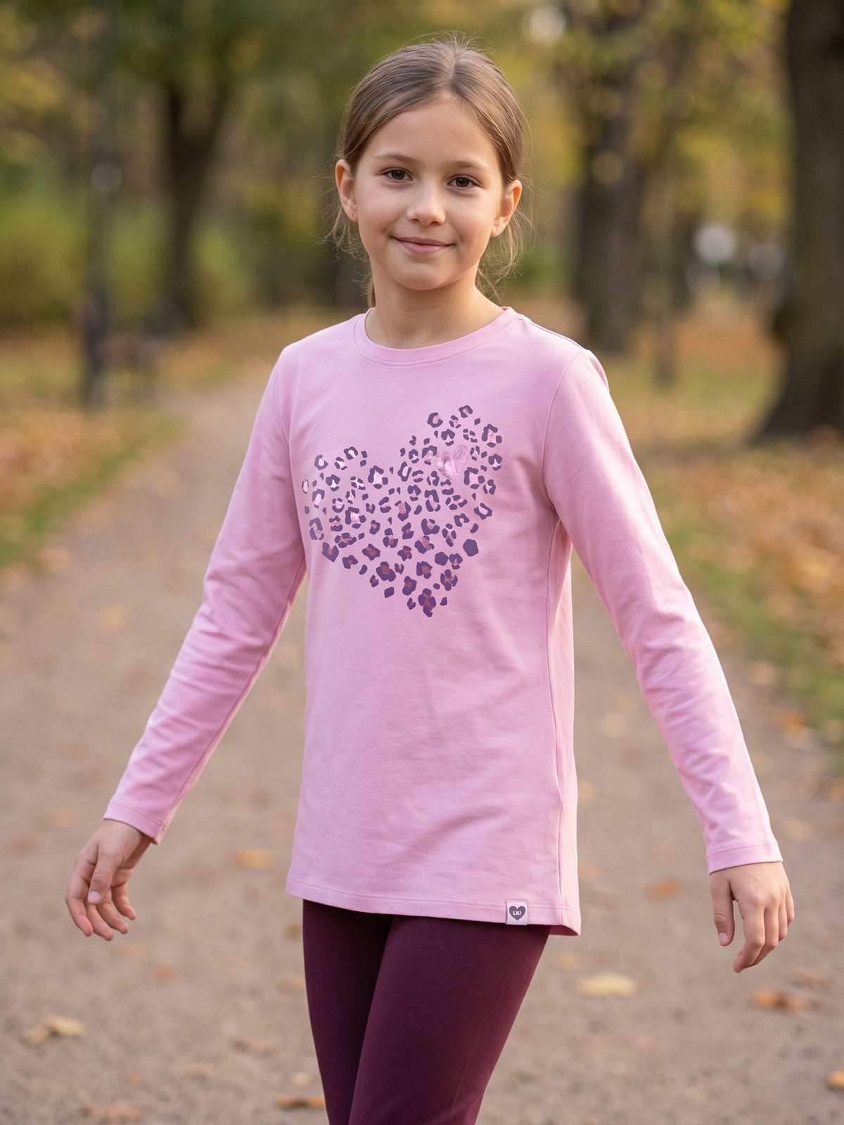 Pink Leopard Heart | Hosszú ujjú tunika lányoknak - klasszikus szabás