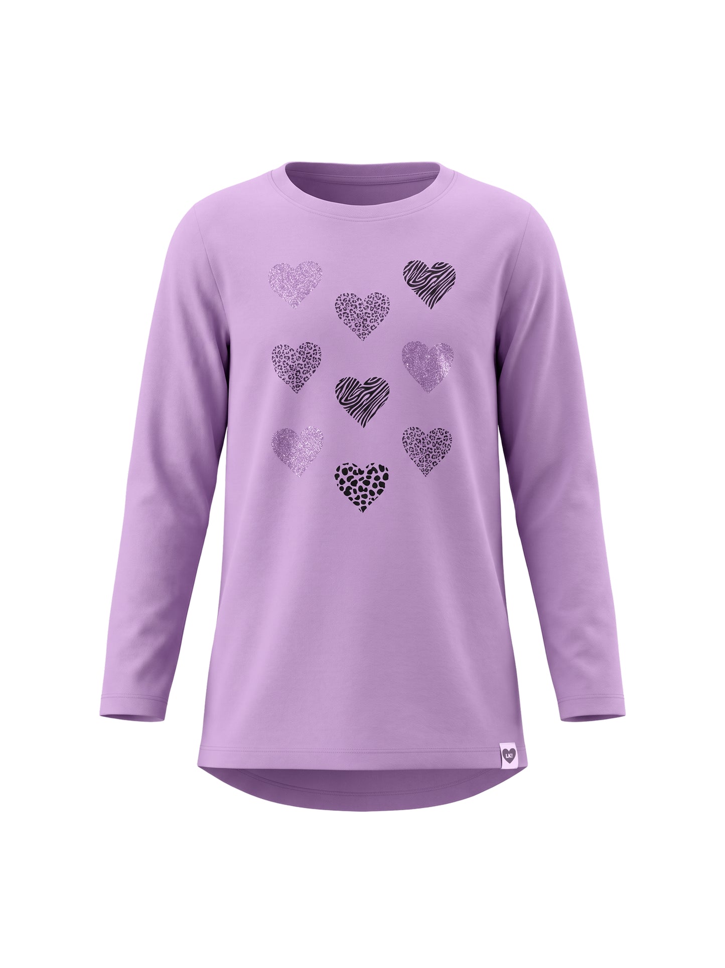 Lilac Shiny Hearts | Hosszú ujjú tunika lányoknak - klasszikus szabás