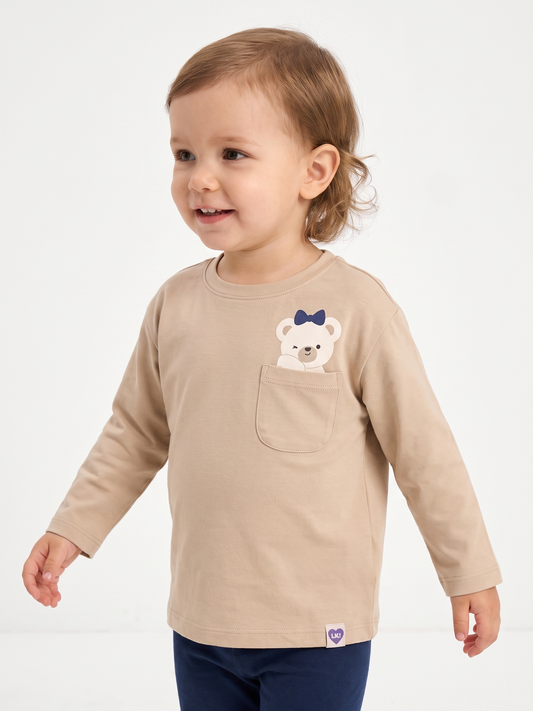 Beige Pocket Teddy | Póló lányoknak - laza szabás