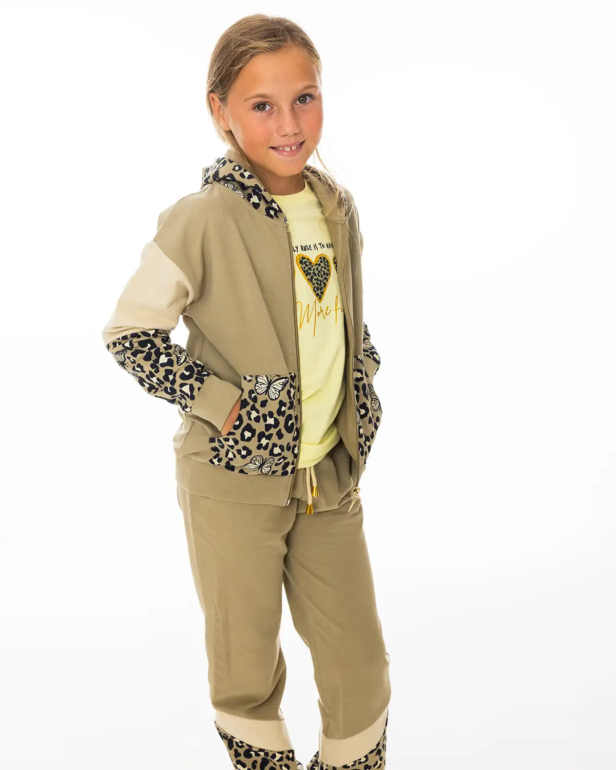 Lány cipzáras kapucnis pulóver Leopard