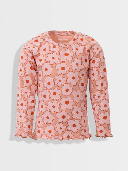 Lány hosszú ujjú póló Peach Beige Flowers