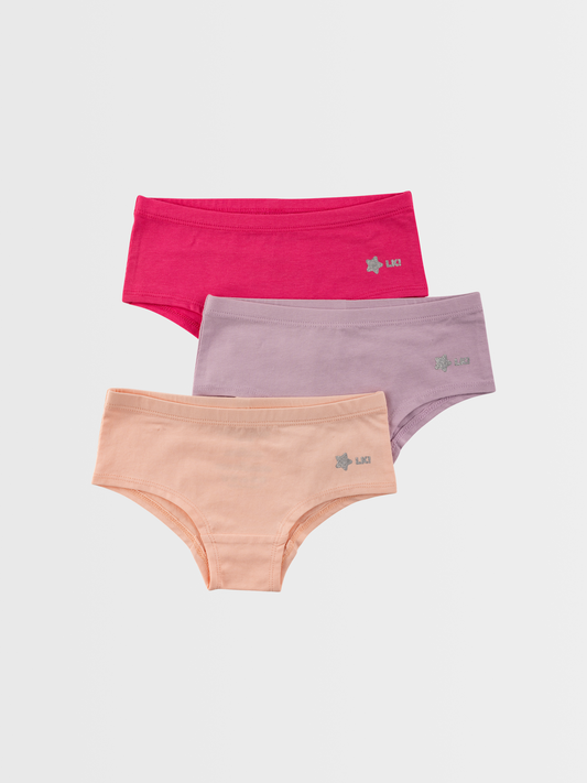 Rózsaszín + lila + pink | Lány slip alsónadrág (3 db)