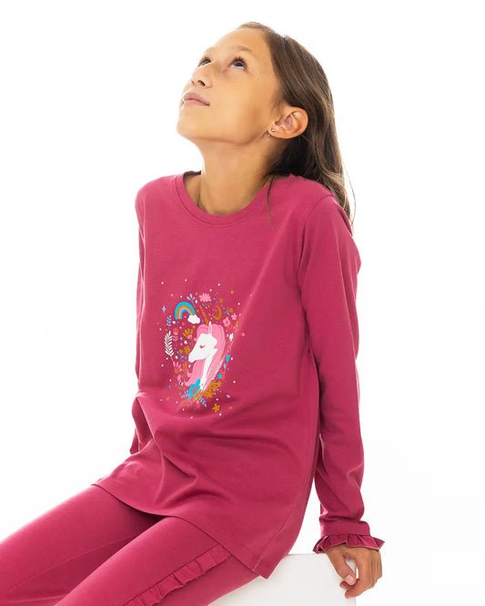 Lány hosszú ujjú póló Enchated Unicorn Pink