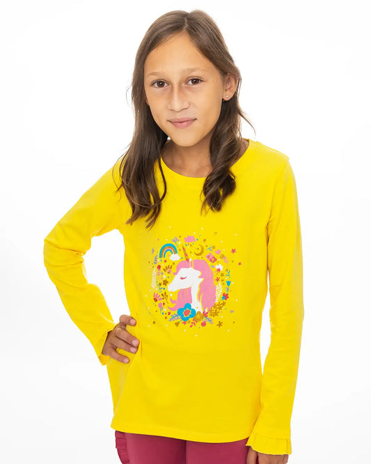 Lány hosszú ujjú póló Enchated Unicorn Yellow
