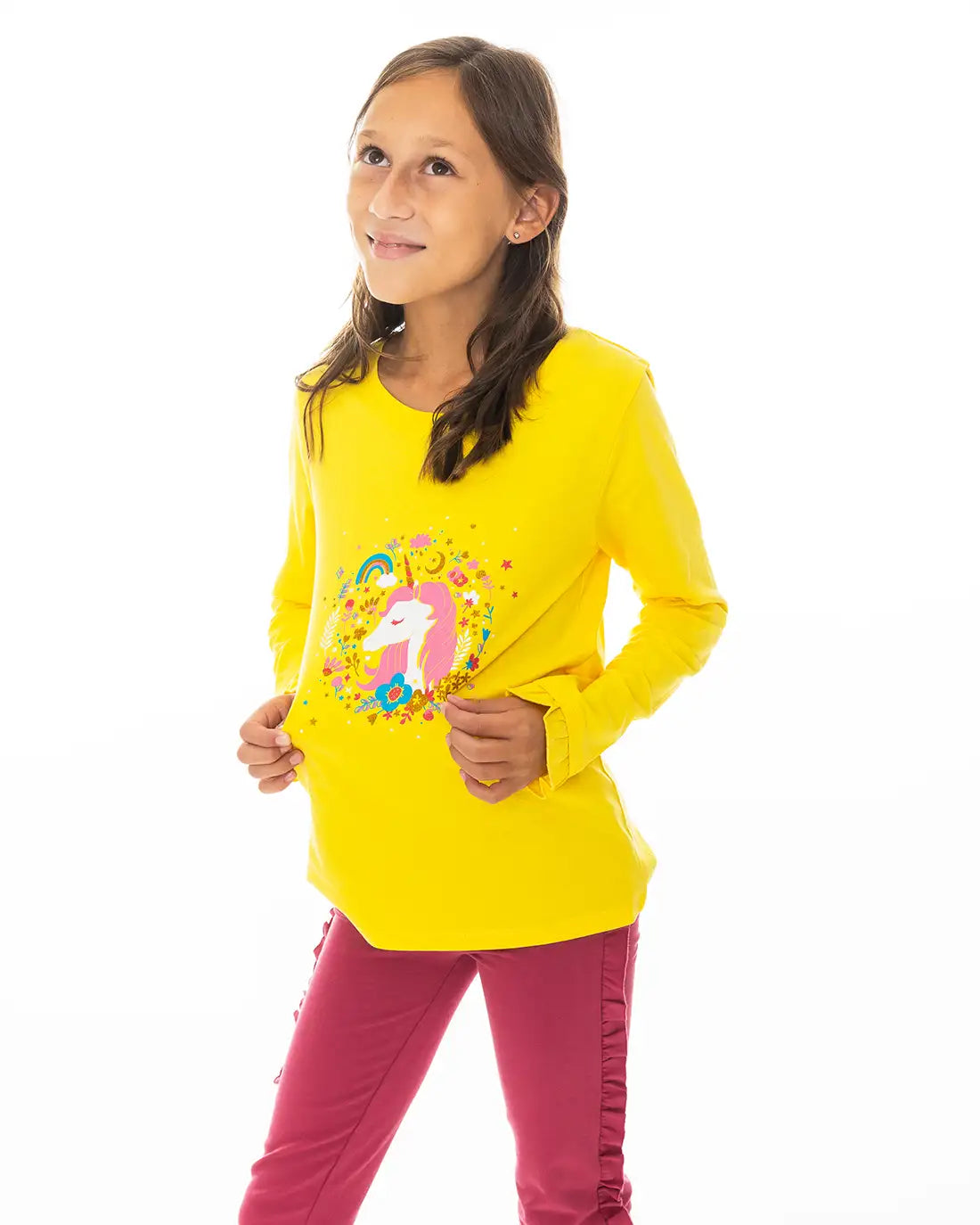 Lány hosszú ujjú póló Enchated Unicorn Yellow